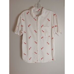 Men's Lightweight BUDWEISER White Logo Print Sz S.all Button Up Shirt